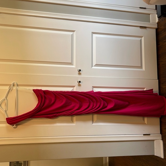 Fashion Nova 1xl one shoulder ruched floor length pink dress with side slit - Picture 1 of 5